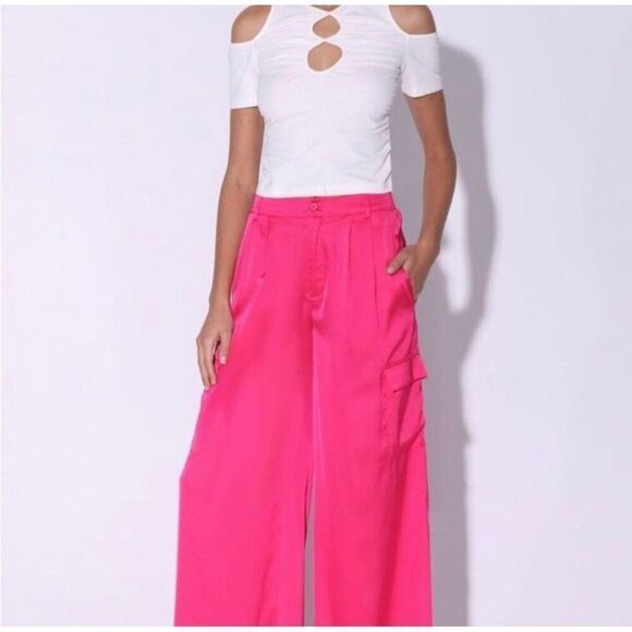 NWT Walter Baker Joey Cargo Pant in Vibrant Bright Pink Size Medium - Picture 13 of 14